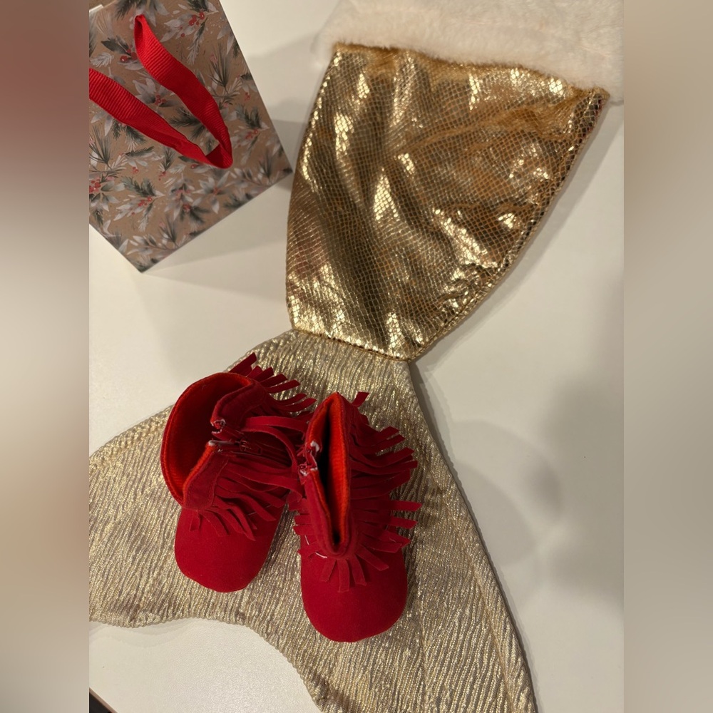 Red Fringe Baby Moccs Booties